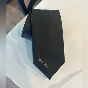 Oscar De La Renta Vintage Tie Embroidered Spellout Name Logo Polka Dot‎ Black